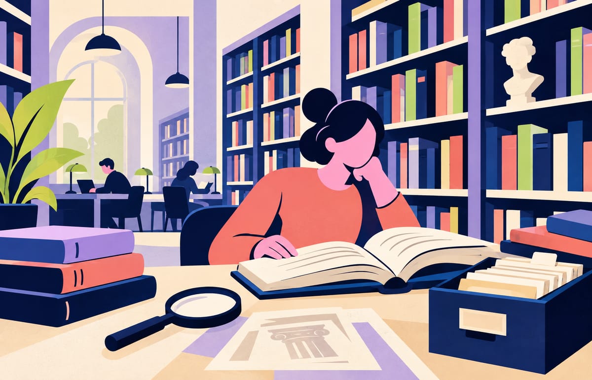 University research library with bookshelves and study tables